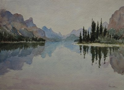 Jezero Maligne, k večeru IMG_2026, 2016 (akvarel) od Clive Wilson