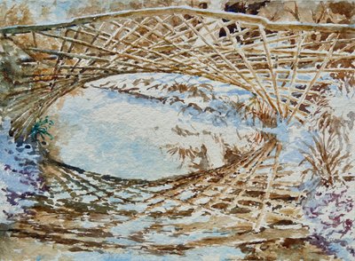 Sníh na mostě Kingfisher Bridge, 2011 (akvarel) od Clive Wilson
