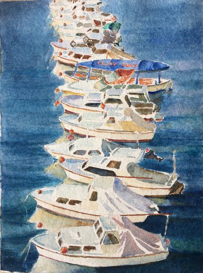 Západ slunce, dubrovnický přístav, 2011 (akvarel) od Clive Wilson