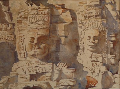 Bayon, Angkhor - Kolik tváří, 2008 (akvarel) od Clive Wilson
