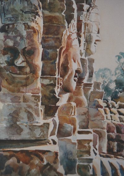 Bayon: (západ a jih), 2000 (akvarel) od Clive Wilson