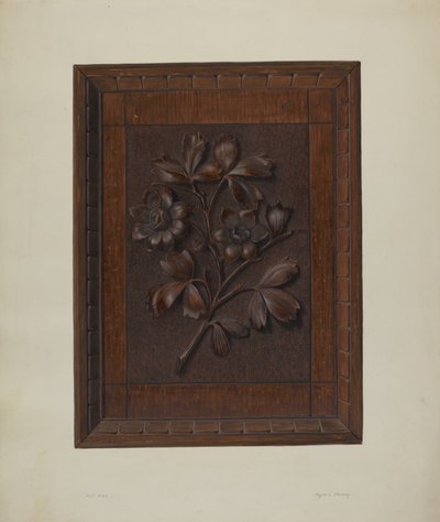 Vyřezávaný dřevěný panel od Clyde L. Cheney
