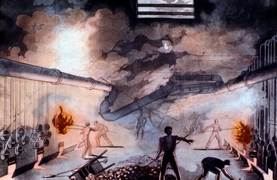 Nabíjecí retorty v Gas Light Establishment, Brick Lane, Londýn, 1822 od Colin Mackenzie