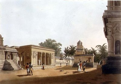 Pohled do zdí pagody, Madras, deska 10 z "Twenty Four Views in Hindostan", vyryl H. Merke (fl.1800-20), vyd. Edward Orme (1774-c.1820) 1804 (akvatinta) od Colonel Francis Swain (after) Ward