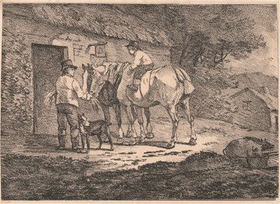 Koně v Cottages Door od Conrad Gessner