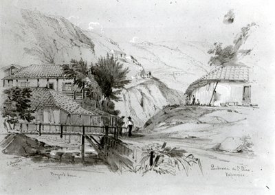 Bergerův dům, Valparaiso, 1834 (tužka a wc na papíře) (černobílá fotografie) od Conrad Martens