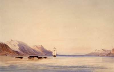Průzkumná loď HMS "Beagle" v Beagle Channel, Tierra del Fuego od Conrad Martens