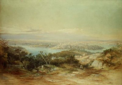 Pohled na Sydney při pohledu ze severního pobřeží směrem k městu od Conrad Martens