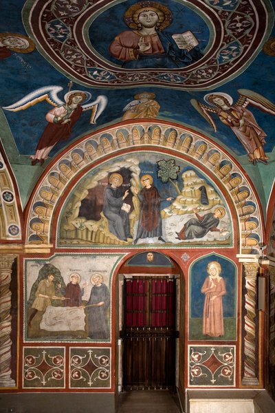 Různé epizody ze života Saint Benoita: uprostřed „Zázrak Saint Placide““ Svatý Benoit z Nursie díky zásahu svého prvního učedníka Saint Maur zachrání mladého Placida uloveného v proudu jezera. Níže je zázrak od Consolo