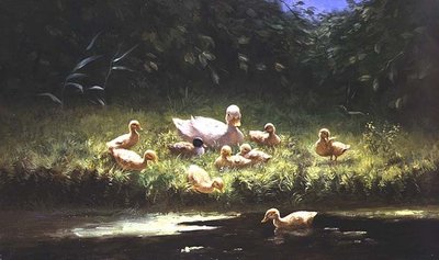 Kachňata na břehu řeky (olej na plátně) od Constant Artz