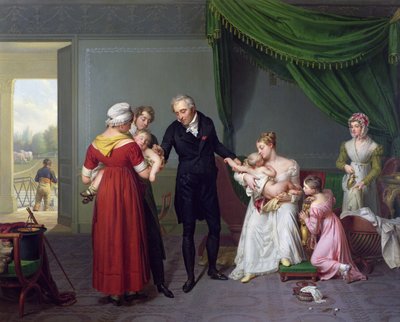 Baron Jean Louis Alibert (1768-1837) provádějící očkování proti neštovicím v zámku Liancourt, c. 1820 od Constant Joseph Desbordes