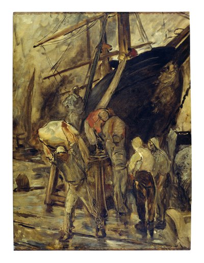 Vykládání lodi (olej na plátně) od Constantin Emile Meunier