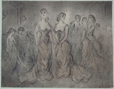Interiér veřejného domu, ženy a muži, kolem roku 1875 od Constantin Guys