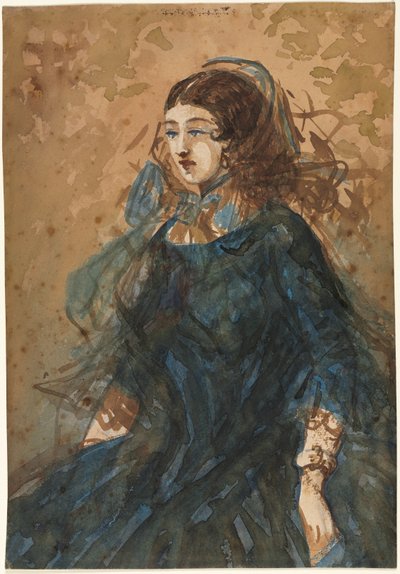 Žena v modrých šatech recto, Scéna z válečného tábora verso, 1855-1860. od Constantin Guys