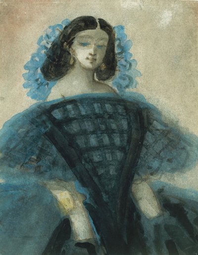 Mladá žena v modrých a černých šatech, ca. 1863. od Constantin Guys