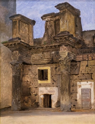 Chrám Minervy na Nervově fóru v Římě, cca 1840 (olej na papíře na plátně) od Constantin Hansen