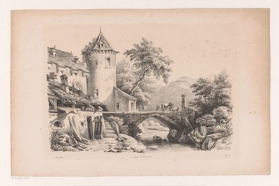 Domy a most v horské krajině Krajina (název série) od Constantinus Cornelis Huysmans