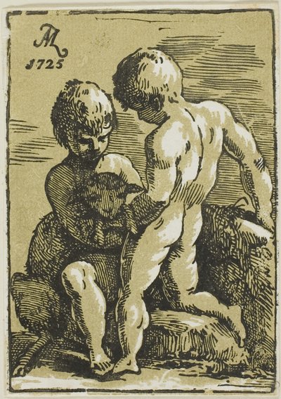 Dvě děti hladící jehně od Conte Antonio Maria Zanetti the Elder