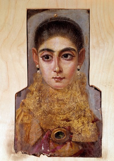 Koptské umění: mladá žena jménem Fayoum (Fayum) (kolem roku 160 n. l.) Malování voskem na dřevo. Paříž, muzeum Louvre od Coptic