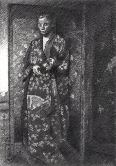 Elegantní žena v japonském kimonu od Corné Akkers