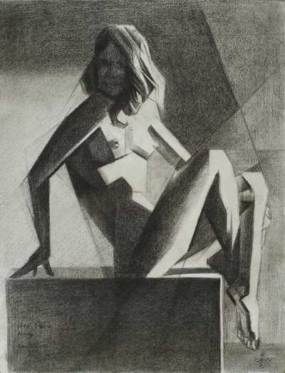 Sedící geometrický akt od Corné Akkers