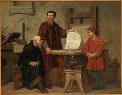 Vynález tiskařského umění aneb Gutenberg v práci, polovina 19. od Corneille Seghers