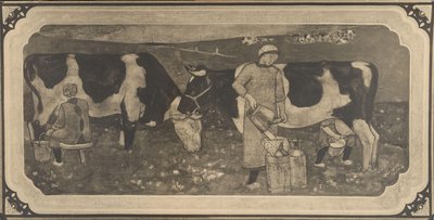 Fotoreprodukce designové kresby s rolničkami a krávami na vitráž od Richarda Rolanda Holsta od Cornelis Albertus Deul