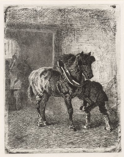 Kůň dostává podkovy v kovárně od Cornelis Albertus Johannes Schermer