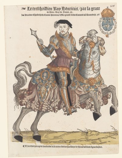 Portrét francouzského Jindřicha II. v brnění na koni, vpravo od Cornelis Anthonisz. (manner of)