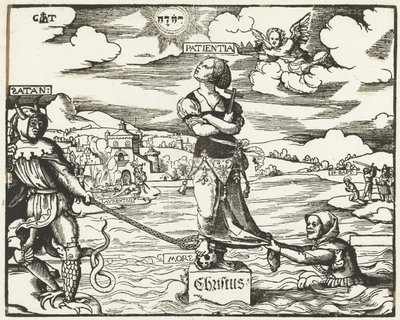 Trpělivost (Patientia) na kameni ve vodě od Cornelis Anthonisz.