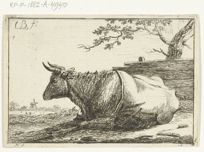 Landschaft mit liegender Kuh mit Decke auf dem Rücken von Cornelis  Bisschop