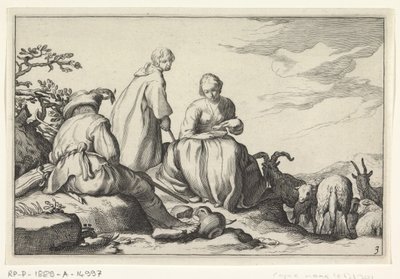 pastevci ovcí Čtyři pastorační scény (název série) od Cornelis Bloemaert (II) (possibly)