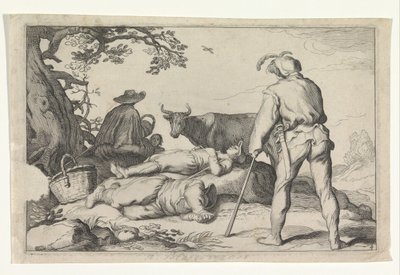 Veehoeders Čtyři pastorační scény (název série) Požitky pro volný čas (název seriálu) od Cornelis Bloemaert (II) (possibly)