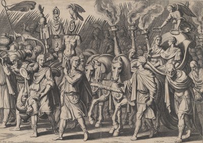 Deska 7: Triumfální procesí po vítězství nad Turky, z triumfů Karla V., 1614. od Cornelis Boel
