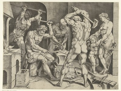 Venuše a Amor ve Vulcanově dílně od Cornelis Bos