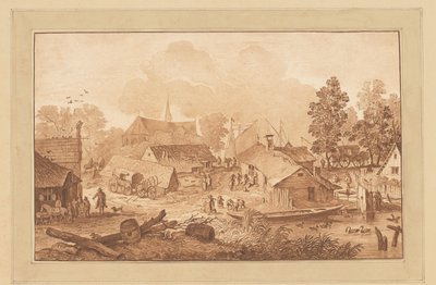 Výhled na vesnici s rybníkem od Cornelis Brouwer