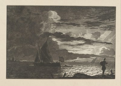 Muž s taškou na rameni při východu slunce od Cornelis Brouwer