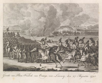Princ William George Frederik v bitvě u Lannoy, 1793 Bitva u prince Fredericka Oranžského, před Lannoyem, 27. srpna 1793 (název na předmětu) od Cornelis Brouwer