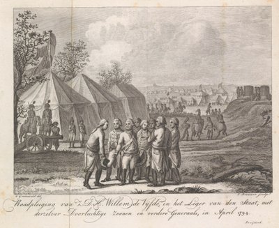 William V se svými syny v vojenském táboře, 1794 Konzultace Z.D.H. William Pátý, v armádě státu, se svými klidnými syny a dalšími generály, v dubnu 1794 (název na předmět) od Cornelis Brouwer