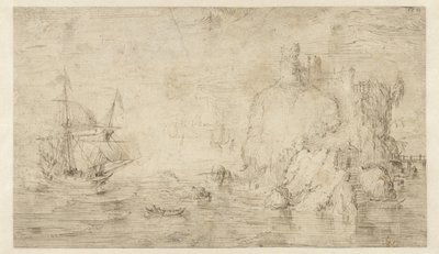 Přímořská krajina s lodí poblíž ostrova od Cornelis Claesz van Wieringen (attributed to)