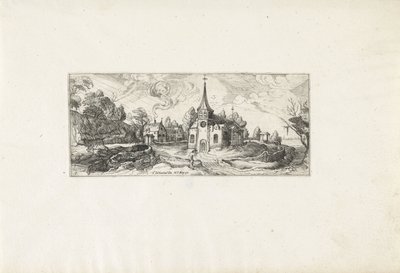 Krajina s výhledem na kostel ve vesnici Krajiny (název série) od Cornelis Claesz van Wieringen (possibly)