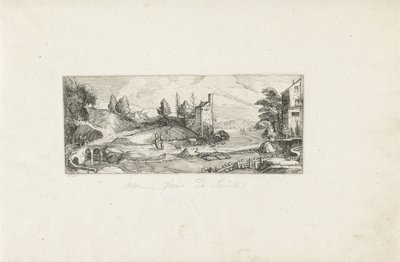 Říční krajina se dvěma ženami na mostě Krajiny (název série) od Cornelis Claesz van Wieringen (possibly)