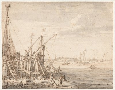 Přístavní hlava s rybáři vytahujícími své sítě od Cornelis Claesz  van Wieringen