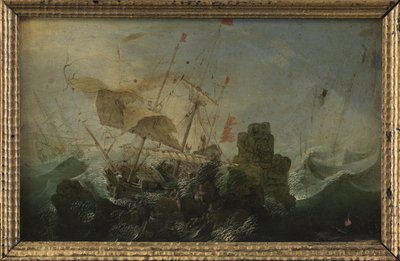 Vrak lodi proti skále od Cornelis Claesz  van Wieringen