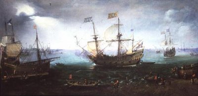 Tři mistři pálí pozdrav na Maas v Dordrechtu od Cornelis Claesz  van Wieringen