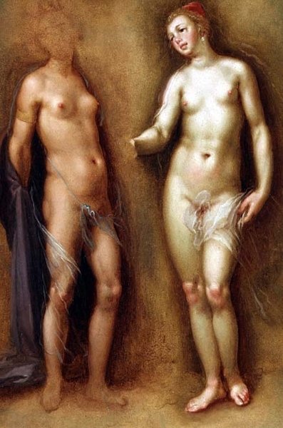 Studie dvou ženských aktů od Cornelis Cornelisz van Haarlem