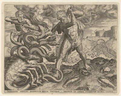 Herkules dobývá hydru Lerny Labors of Hercules (název série) od Cornelis Cort