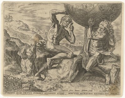 Herkules nese zeměkouli pro Atlas Labors of Hercules (název série) od Cornelis Cort