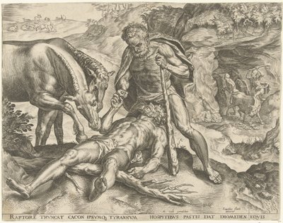 Herkules krmí Diomeda svým koním Labors of Hercules (název série) od Cornelis Cort