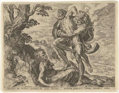 Herkules zápasí s Antaeem Labors of Hercules (název série) od Cornelis Cort